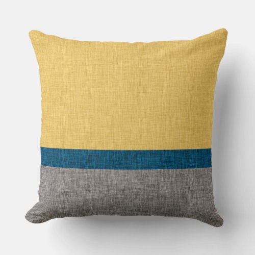 Abstract Crosshatch Yellow Teal Blue Grey Throw Pillow