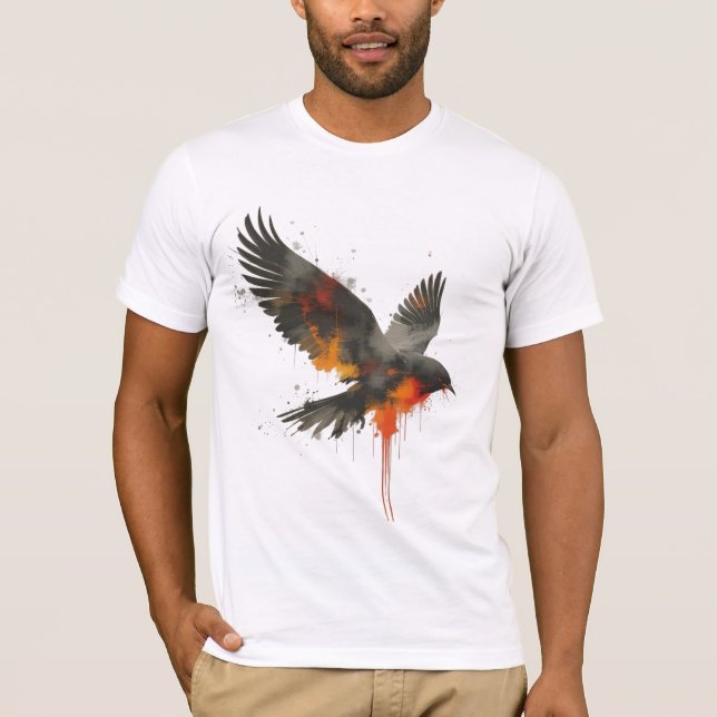 Abstract Crow Artwork – Splatter Paint Bird Design T-Shirt (Front)