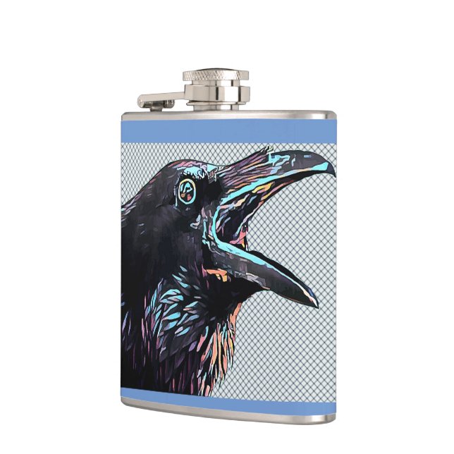 Abstract Crow Bird Original Digital Art Flask (Left)