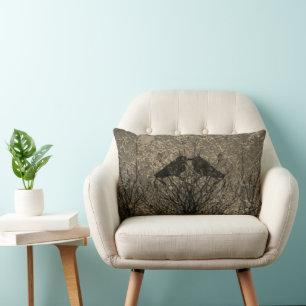 Abstract crow love bird tree gray white pillow