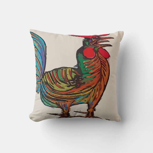 Abstract Crowing Rooster Throw Pillow (Front)