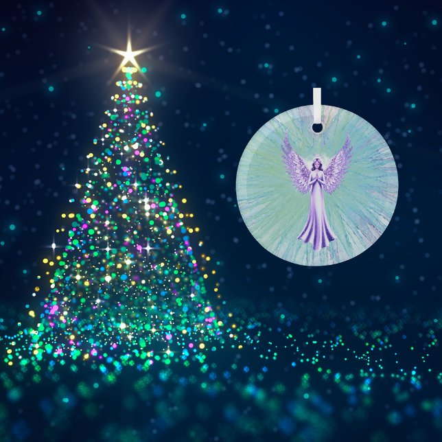 Abstract Crystal Healing Angel | Purple And Aqua Glass Ornament (Merry Christmas)