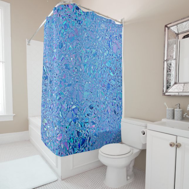 Abstract Crystal Turquoise and Blue Shower Curtain (In Situ)