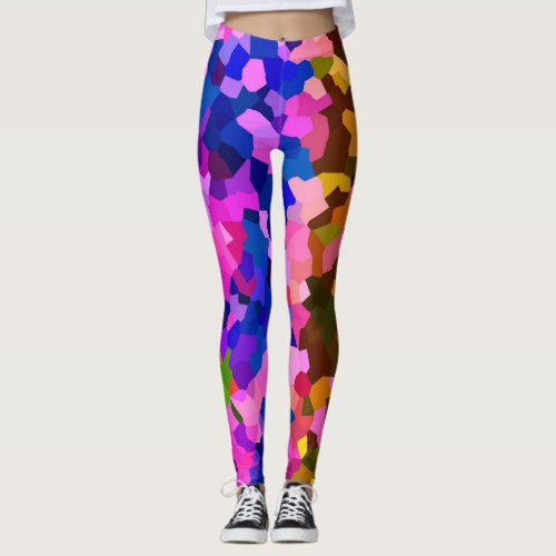 Abstract Crystaline Vibrant Mosaic Pattern Leggings