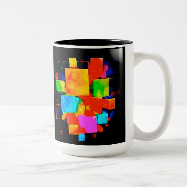 Abstract Cubes - altered random colourful digital Two-Tone Coffee Mug (Right)