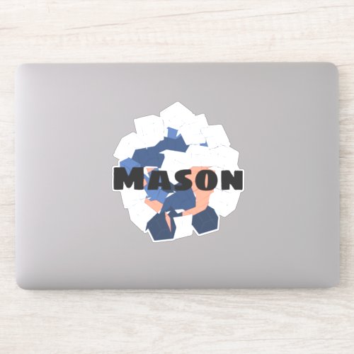 Abstract Cubes Geometric Blue Orange Custom Name Sticker