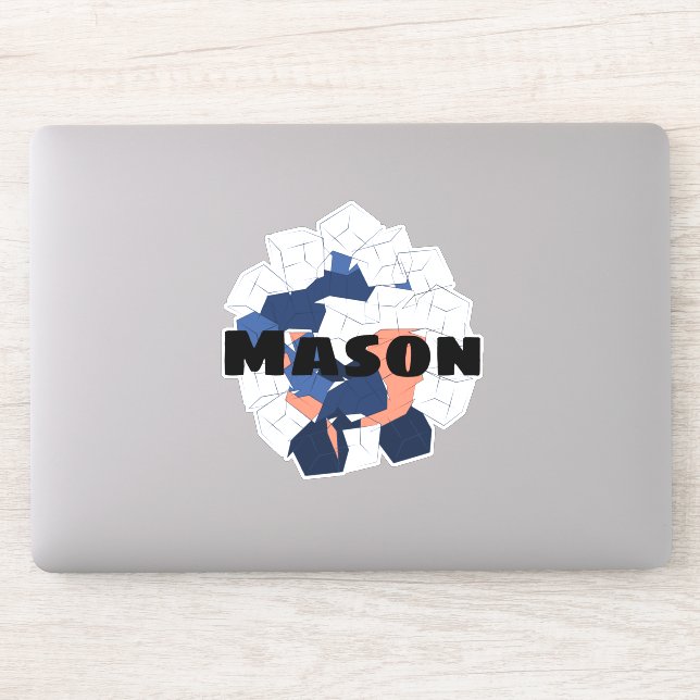 Abstract Cubes Geometric Blue Orange Custom Name Sticker (Computer)