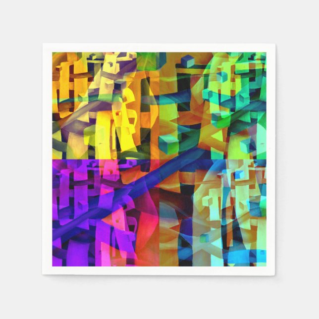 Abstract cubes purple paper napkins (Front)