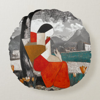 Abstract Cubist Art Round Cushion