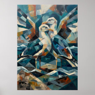 Abstract Cubist Eagle Birds Art Poster