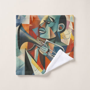 Abstract Cubist Jazz Trumpeter Bath Towel Set