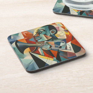 Abstract Cubist Jazz Trumpeter Beverage Coaster