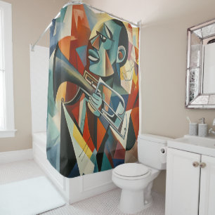 Abstract Cubist Jazz Trumpeter Shower Curtain
