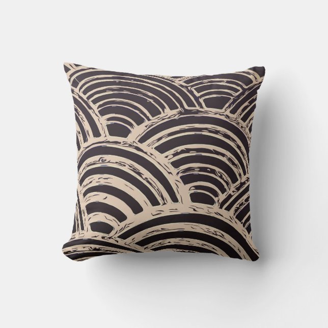 Abstract curve black and cream throw pillow (Front)