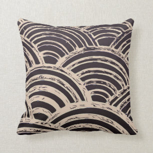 Abstract curve black and cream throw pillow