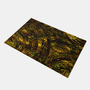 Abstract curved bands in golden green and darkest  doormat