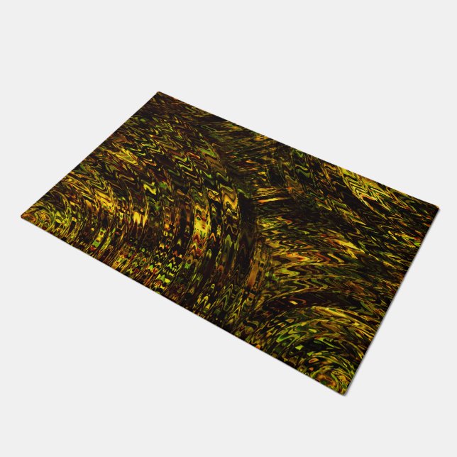 Abstract curved bands in golden green and darkest  doormat (Angled)