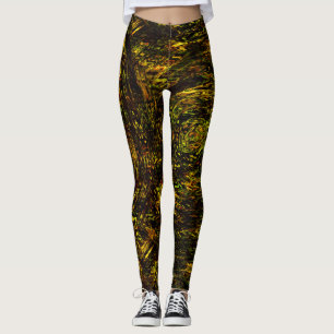 Abstract curved bands in golden green and darkest leggings