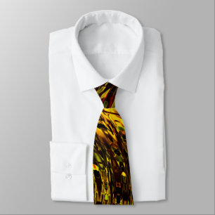 Abstract curved bands in golden green and darkest  neck tie