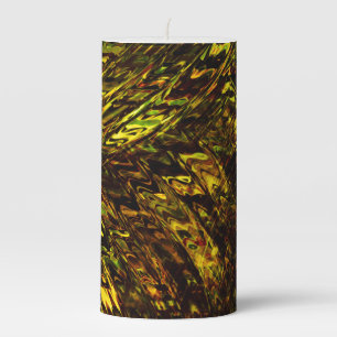 Abstract curved bands in golden green and darkest  pillar candle