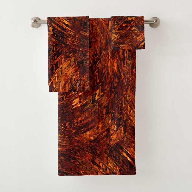 Abstract curved bands in reddish golden shades bath towel set (Insitu)