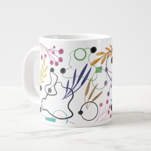 Abstract Curved Lines Seeds Flowers  Leaves Giant Coffee Mug