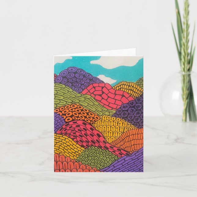 Abstract Curvy Bendy Color Pencil Landscape Folded Note Card (Front)