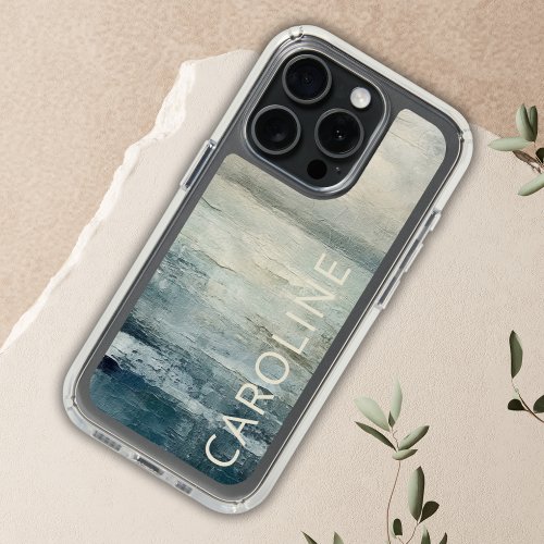 Abstract Custom Name Coastal Art Blue Seascape iPhone 15 Pro Case