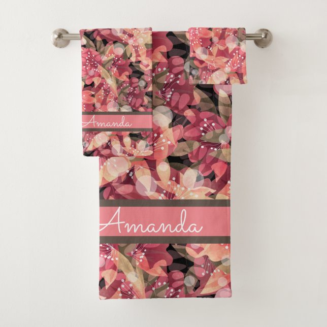 Abstract cute beautiful pink flowers floral design bath towel set (Insitu)