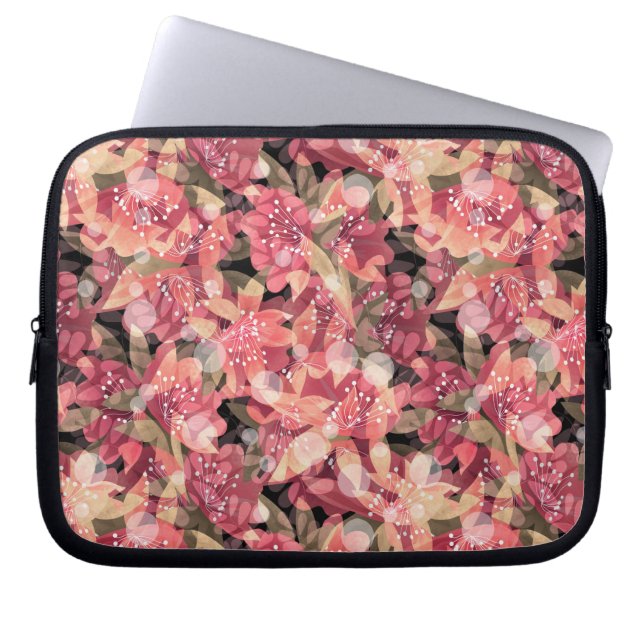 Abstract cute beautiful pink flowers floral design laptop sleeve (Front)