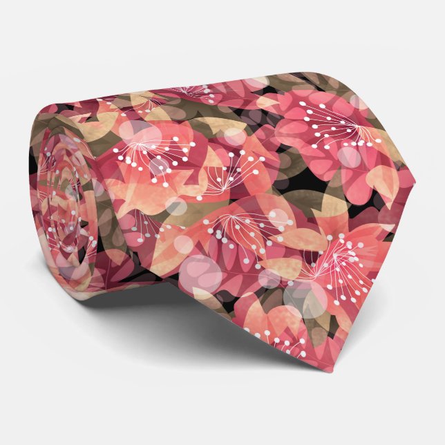 Abstract cute beautiful pink flowers floral design neck tie (Rolled)