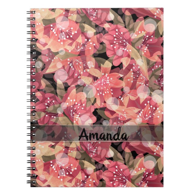 Abstract cute beautiful pink flowers floral design notebook (Front)