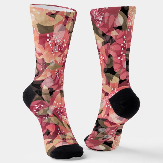 Abstract cute beautiful pink flowers floral design socks (Angled)