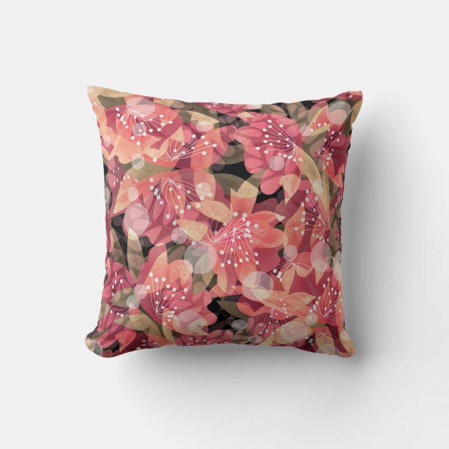Abstract cute beautiful pink flowers floral design throw pillow (Front)