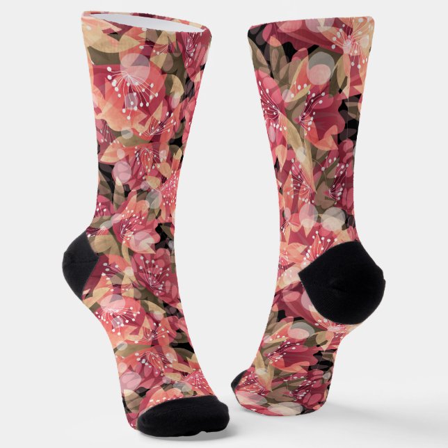 Abstract cute beautiful pink flowers floral socks (Angled)