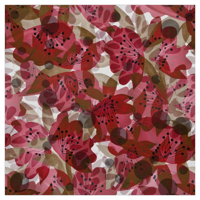 Abstract cute beautiful red flowers floral design fabric (Swatch)