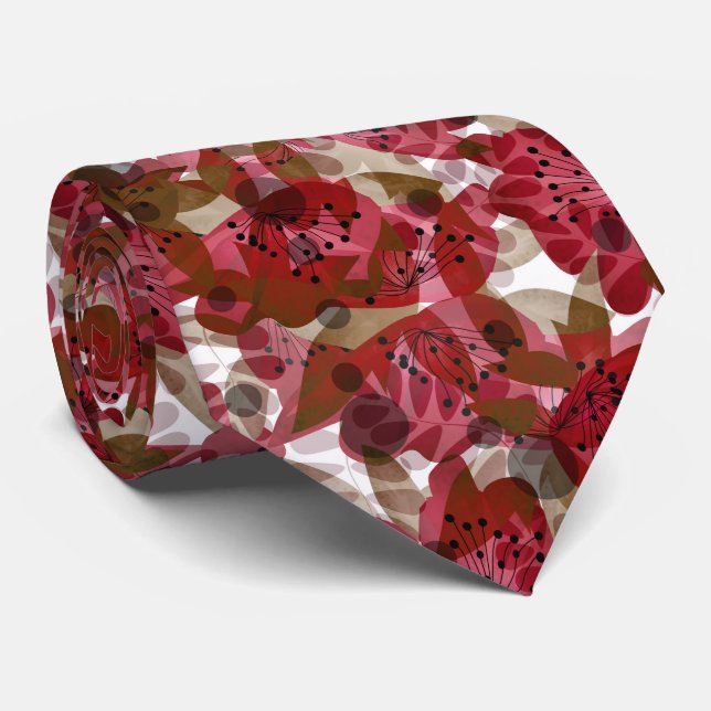 Abstract cute beautiful red flowers floral design neck tie (Rolled)