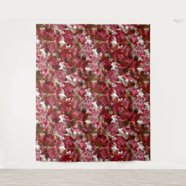 Abstract cute beautiful red flowers floral design tapestry (Front)