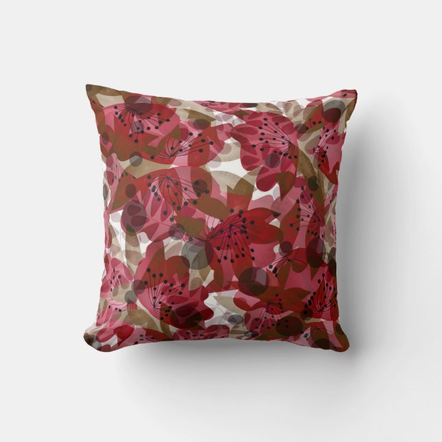 Abstract cute beautiful red flowers floral design throw pillow (Front)