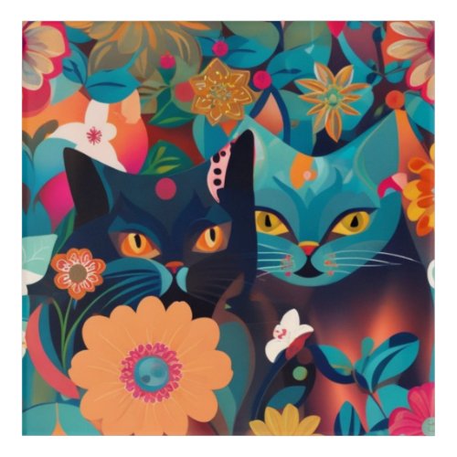 Abstract cute Cats and flowers  Acrylic Print