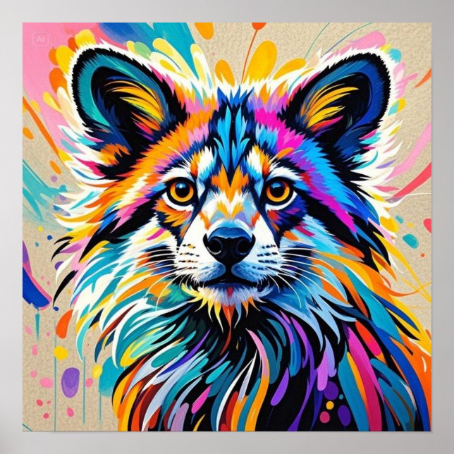 Abstract cute funny happy animal art design bold poster (Front)