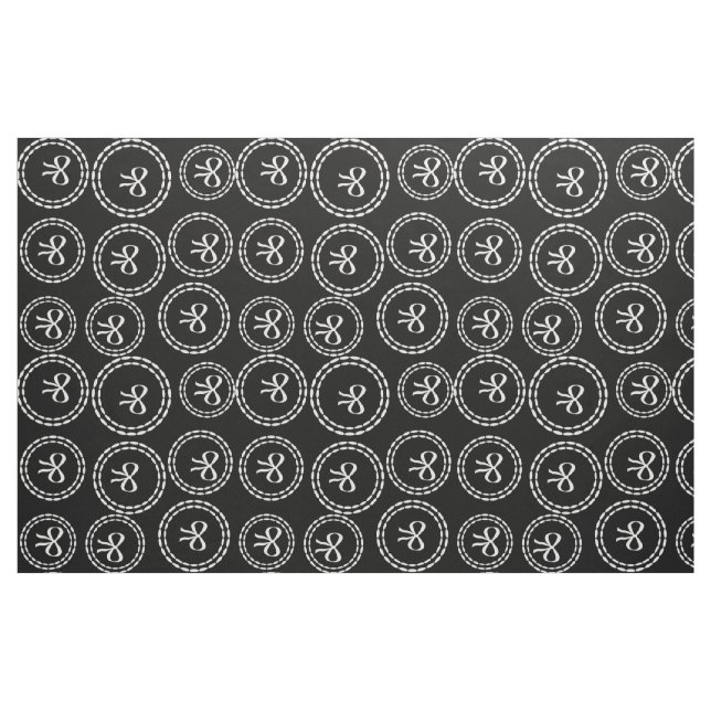 Abstract Cute White Bow Pattern Black Fabric (Fat Quarter)