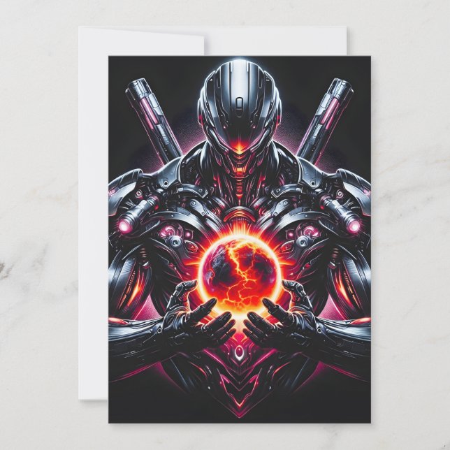 Abstract Cyber Cosmic Guardian Futuristic Robot Announcement (Front)