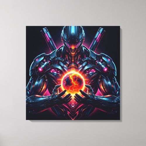 Abstract Cyber Cosmic Guardian Futuristic Robot Canvas Print