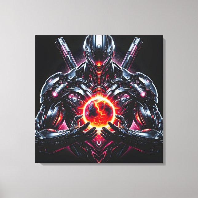 Abstract Cyber Cosmic Guardian Futuristic Robot Canvas Print (Front)