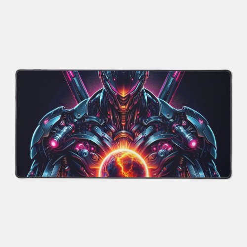 Abstract Cyber Cosmic Guardian Futuristic Robot Desk Mat