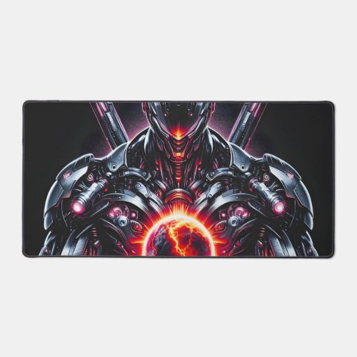 Abstract Cyber Cosmic Guardian Futuristic Robot Desk Mat