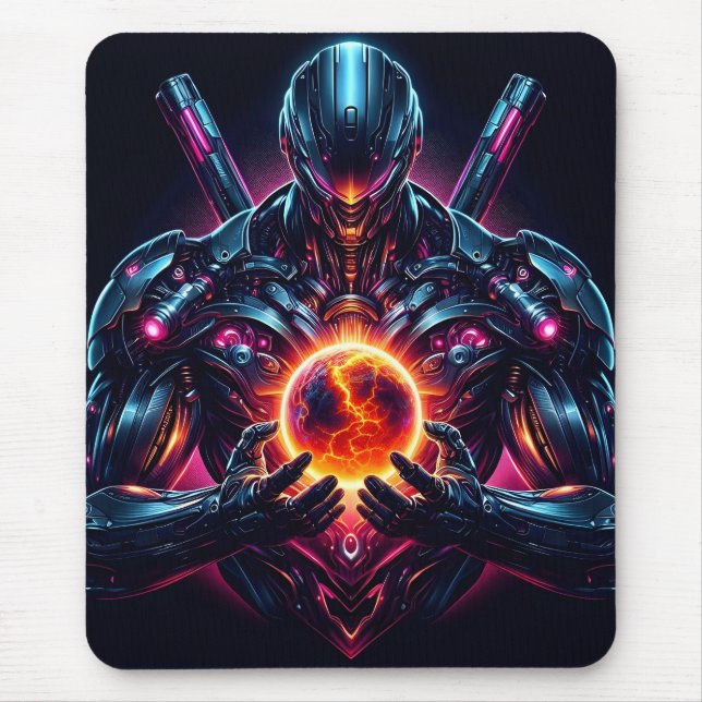 Abstract Cyber Cosmic Guardian Futuristic Robot Mouse Pad (Front)