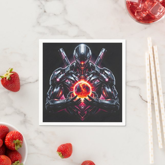 Abstract Cyber Cosmic Guardian Futuristic Robot Napkins (Insitu)