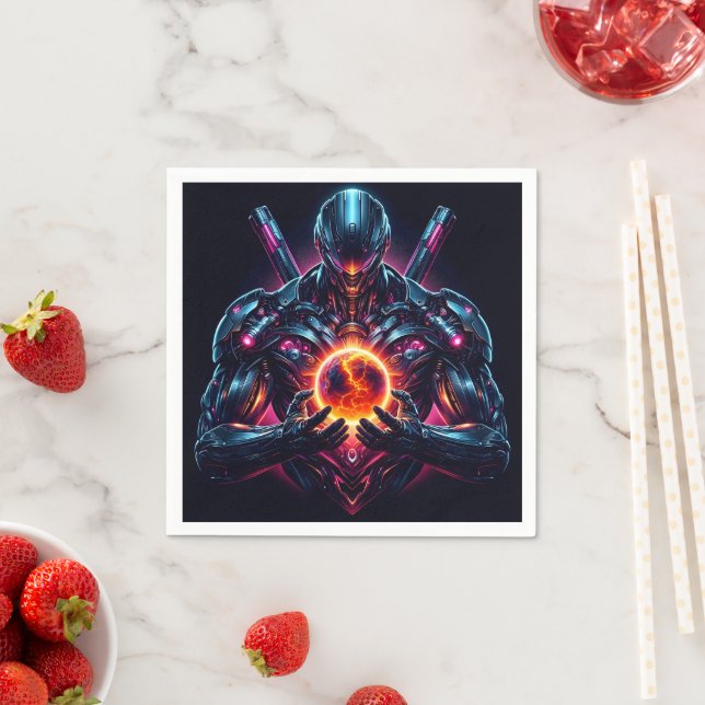 Abstract Cyber Cosmic Guardian Futuristic Robot Napkins (Insitu)